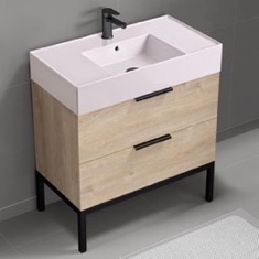 Modern Bathroom Vanity, 32 inch, Pink Ceramic Sink, Free Standing